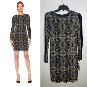NTW Aiden Mattox Black Metallic Long Sleeve Cocktail Dress. Size 6